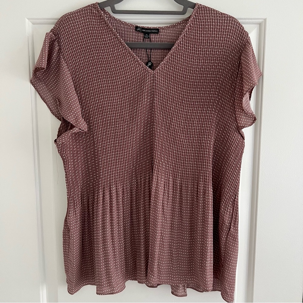 Adrianna Papell Pink Flutter Sleeve Smocked Blouse